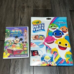 Bundle of Mickey Mouse Clubhouse storybook surprises CD/dvd and Crayola coloring